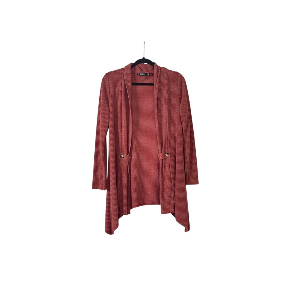Cure Knit Ribbed Long Sleeve Open Button Cardigan Large